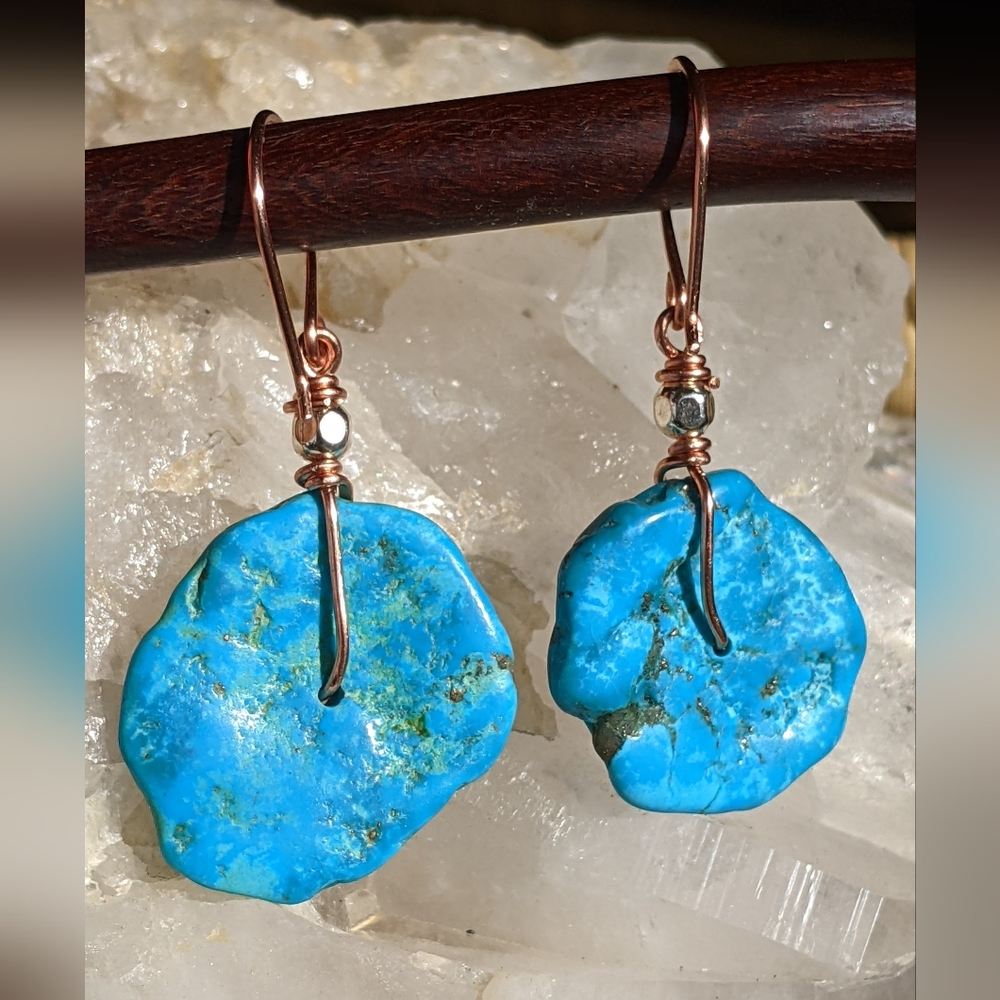 Turquoise Large Disk Tribal Statement Earrings - Picture 6 of 16